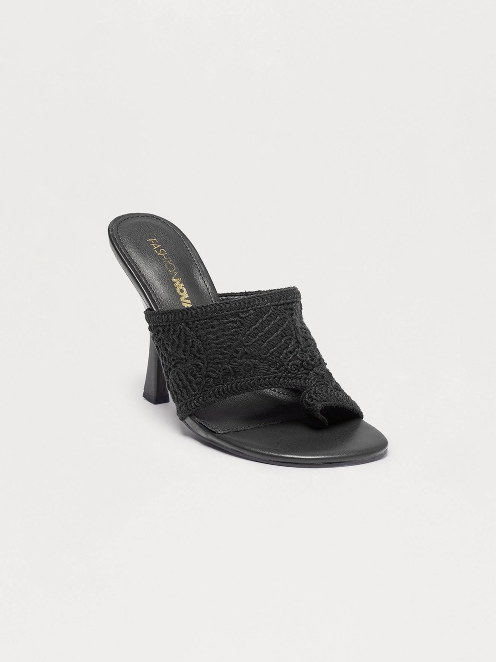 Fashion Nova Black Crochet Toe-Ring Mule